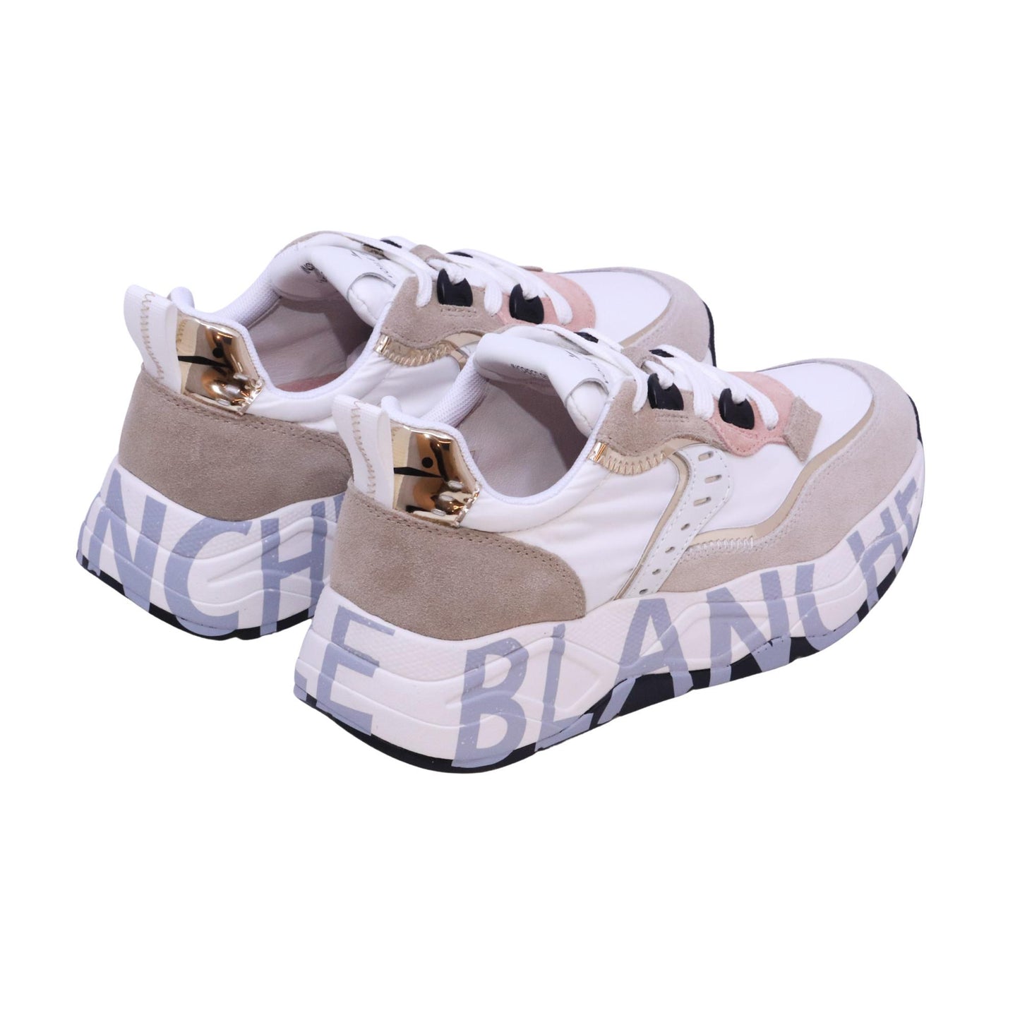 Voile Blanche CLUB105 sneaker donna in suede e nylon bianco e sabbia con dettagli platino 