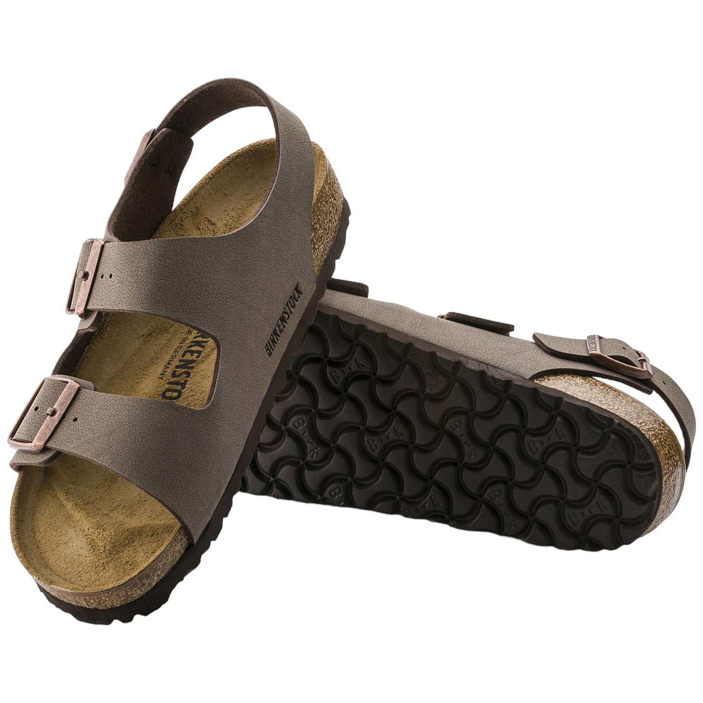 Birkenstock Milano sandalo tripla fibbia in marrone 