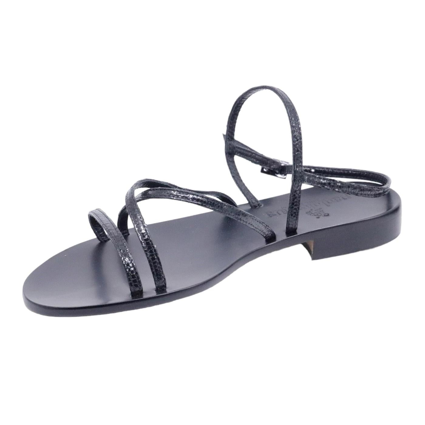 Sandalo caprese Paolo Ferrara in pelle diamantata nera 