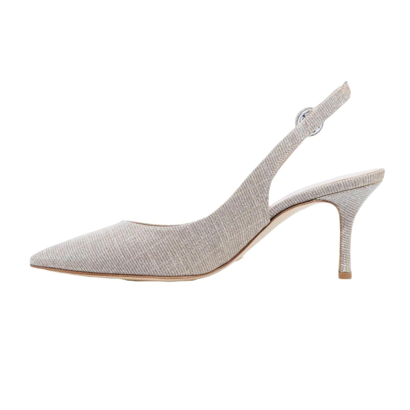 Slingback donna The Seller in pelle e tessuto satinato color champagne 