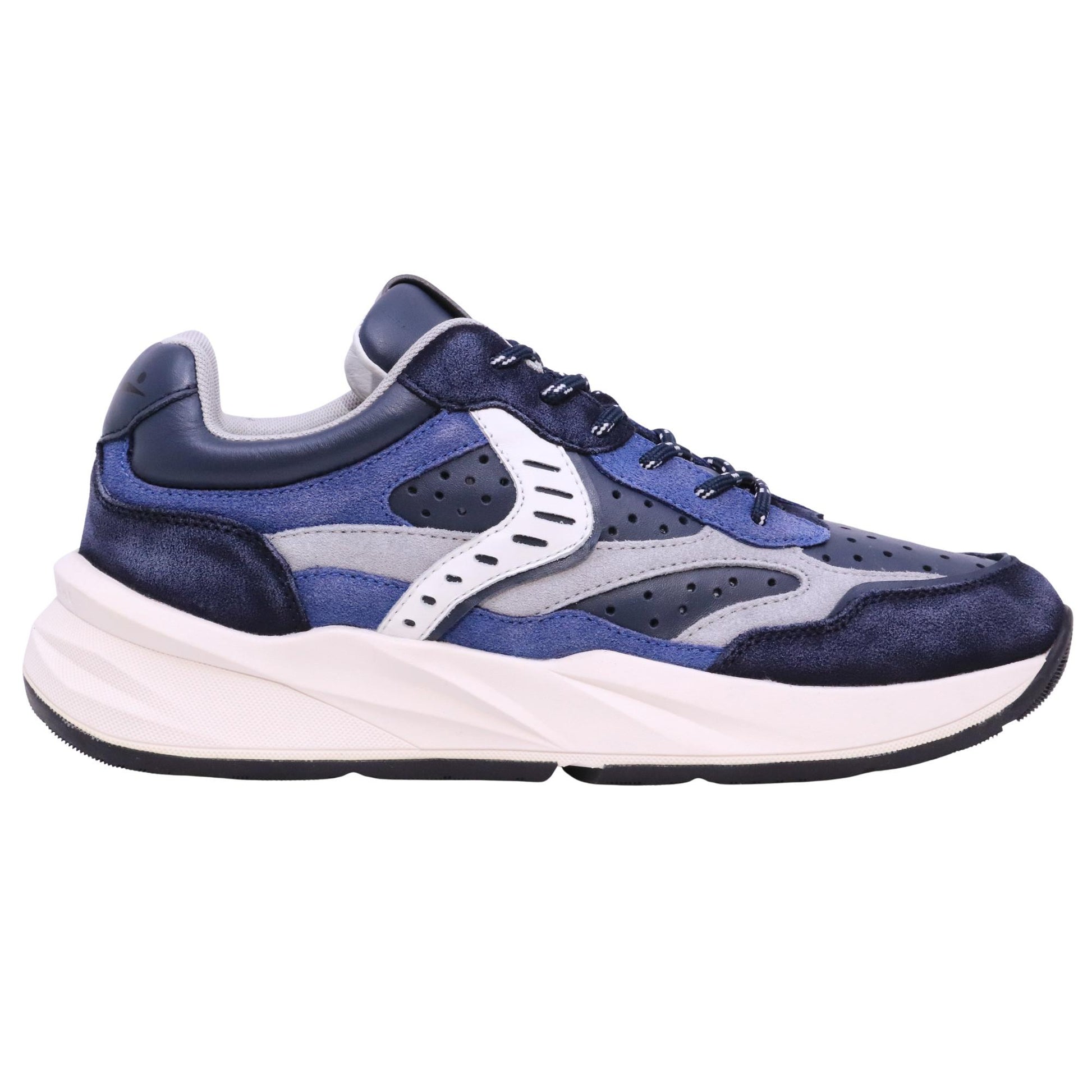 Voile Blanche Club22 Perfy Washed Blu Silky Grey sneaker uomo in pelle forata e camoscio 
