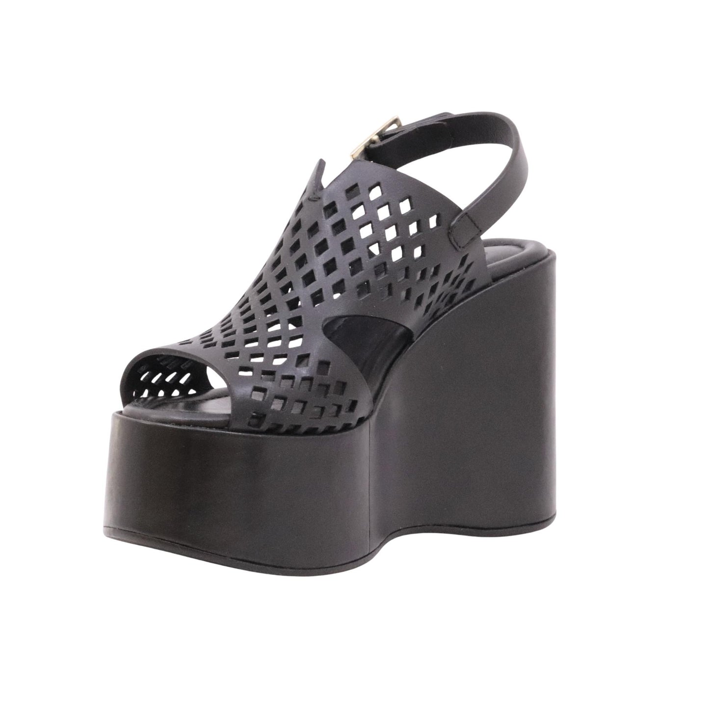 Curiosité 2969 Maverik sandalo donna con zeppa in pelle traforata nero 