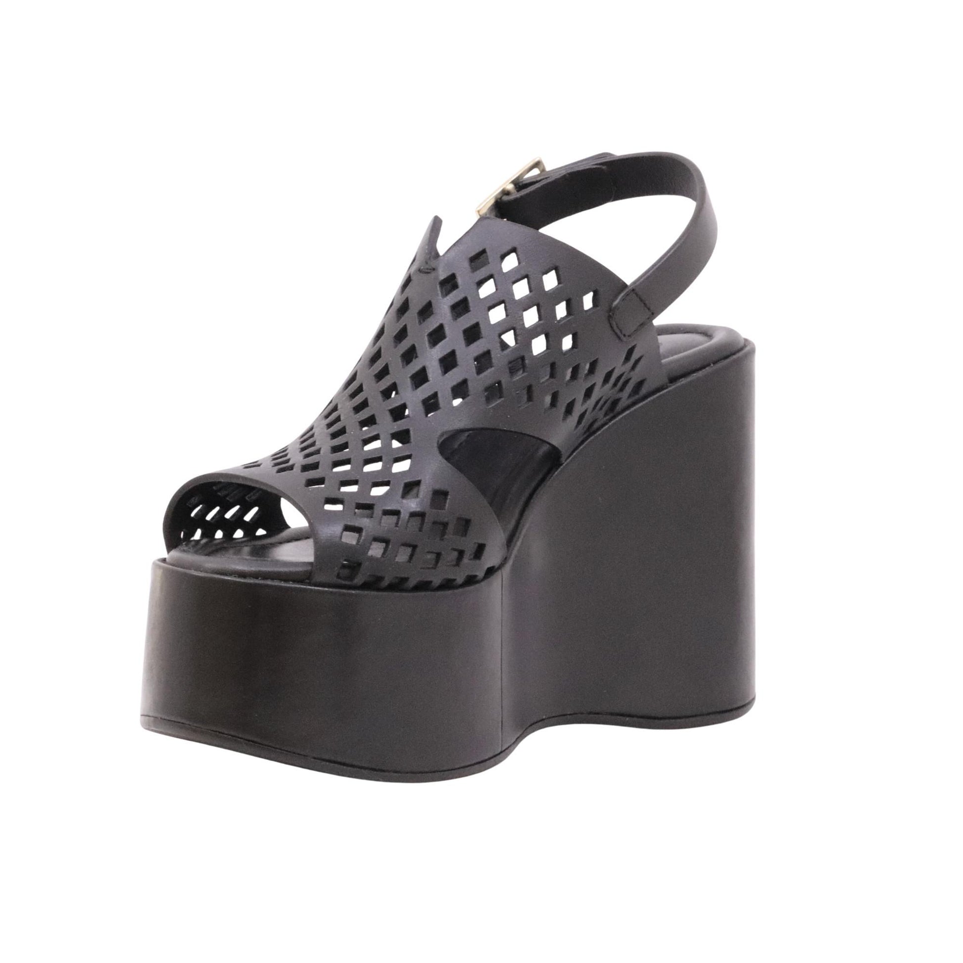 Curiosité 2969 Maverik sandalo donna con zeppa in pelle traforata nero 