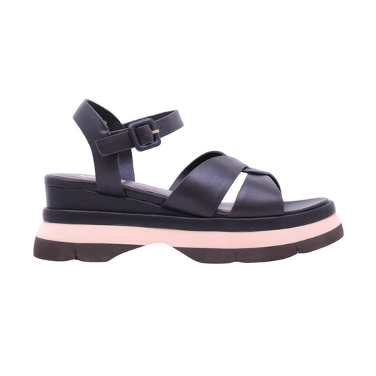 Jeannot AJ522A sandalo zeppa donna in pelle nappa nera con cinturino 