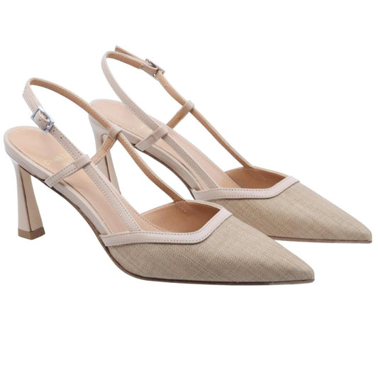 Slingback donna Chantal 2519 in pelle e raffia beige 