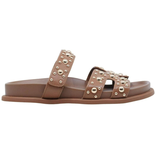 Sandalo ciabatta Tosca Blu Tansy in pelle cuoio con borchie decorative color oro 