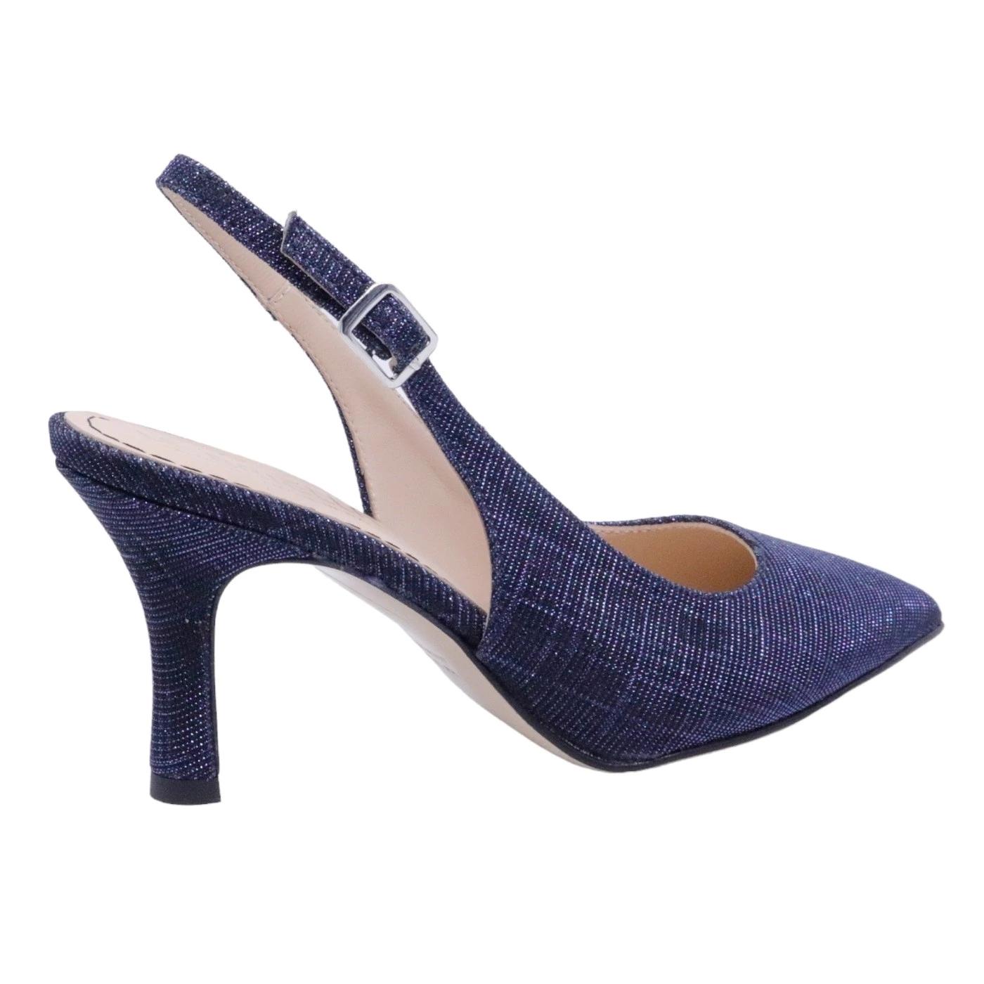 Slingback donna Le Briella in elegante pelle e tessuto di color blu 