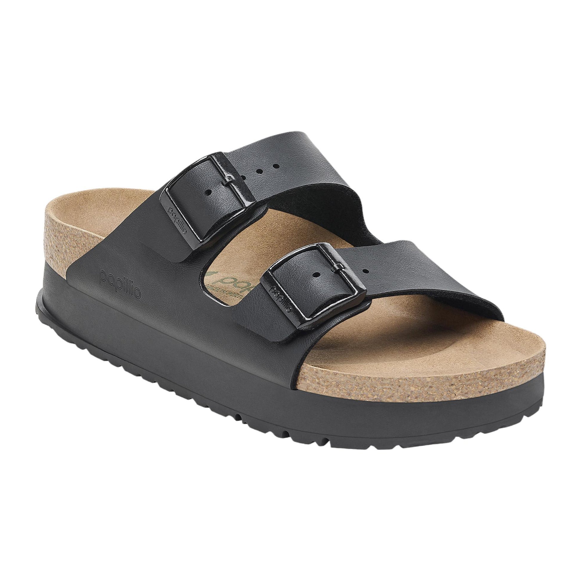 Birkenstock Arizona Papillo Plat sandalo doppia fibbia in nero 