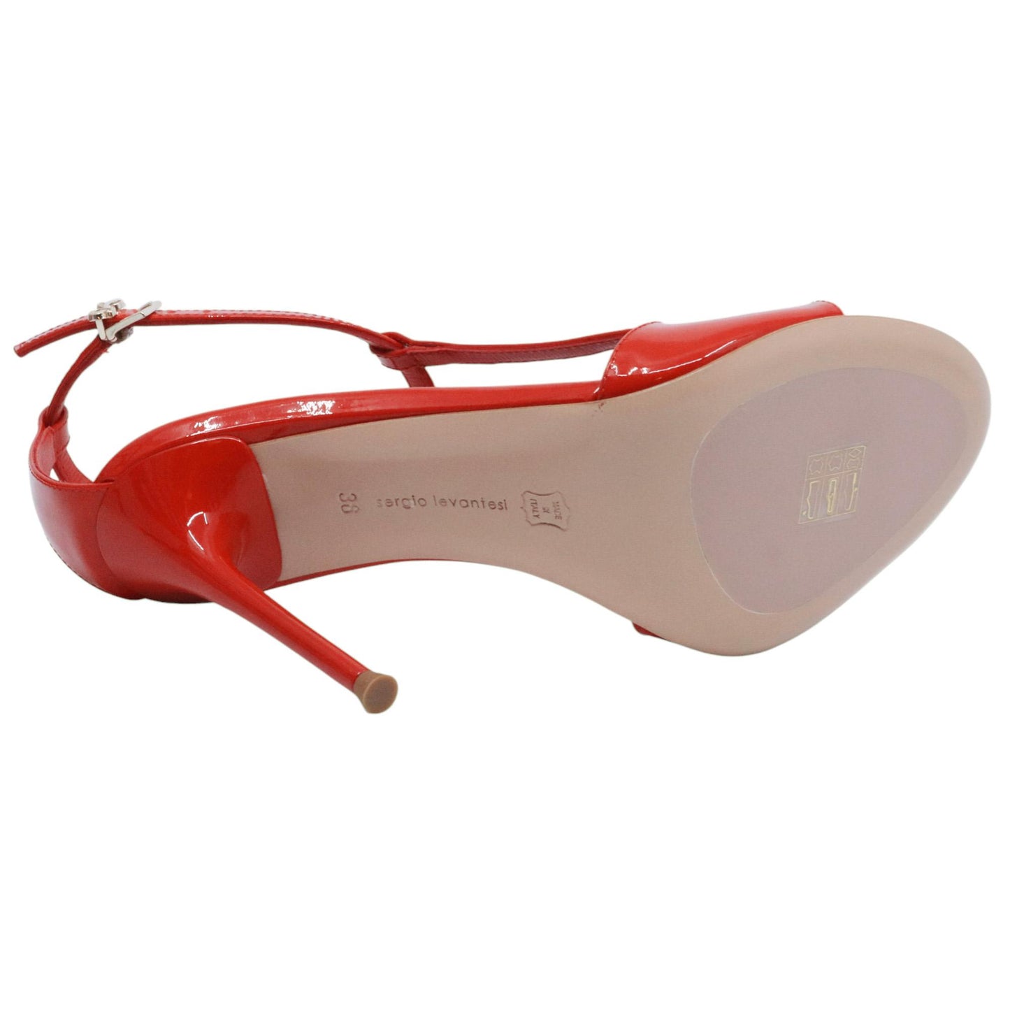 Sandalo con tacco Sergio Levantesi Ryana in vernice rosso 