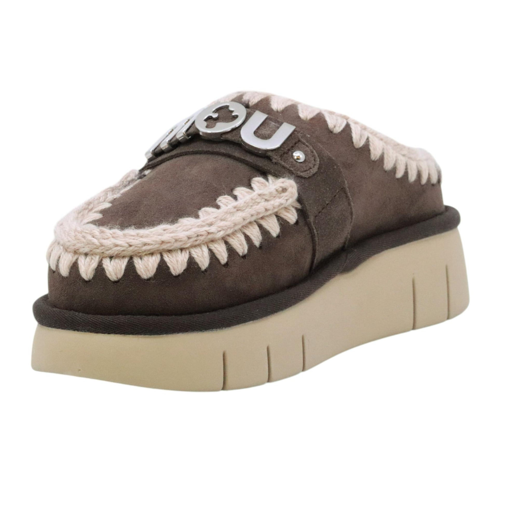 Mou Bounce Clog Metal Logo sabot donna in pelle scamosciata mocha 