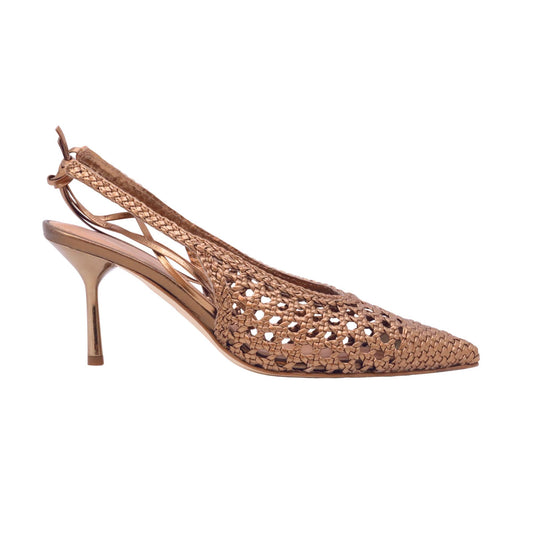 The Seller SE3030 slingback donna in pelle intrecciata bronzo con lacci alla caviglia 