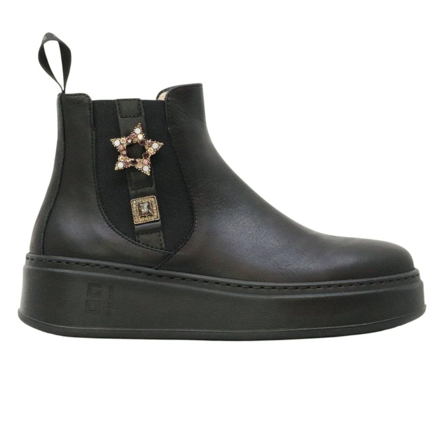 GIO+ PIADA04L Combi Black stivaletto donna in pelle nera con inserti colorati 