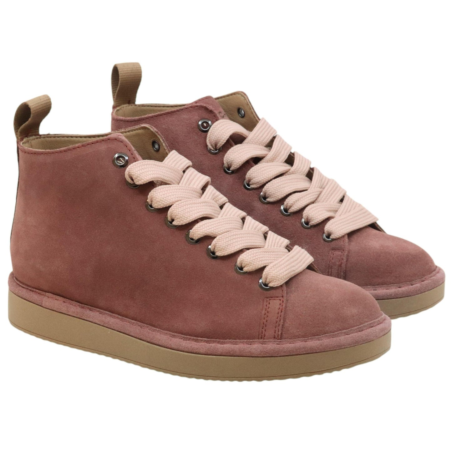 Polacchino snekar donna Panchic P01 in camoscio brownrose con lacci rosa 