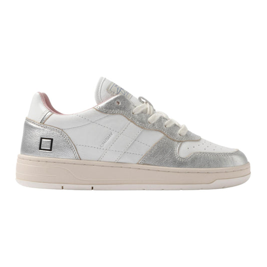DATE Court Shiny White Silver CR SH WS sneaker donna in pelle bianca e argento 
