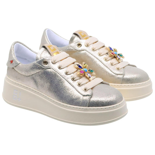 Sneaker donna Gio+ PIA315B in pelle satianta platino 