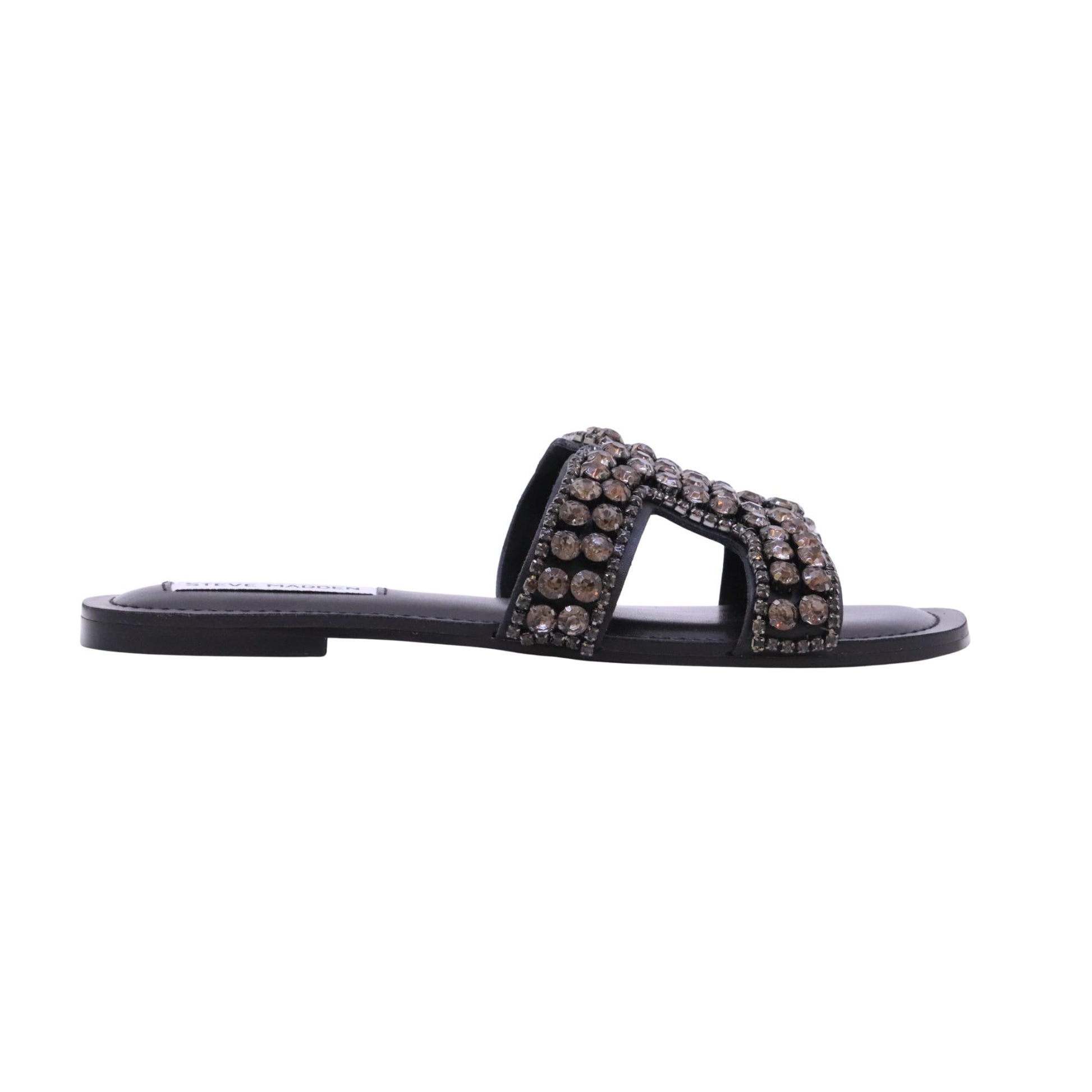 Steve Madden Zaira Black Action Lea ciabatta donna nera con strass 