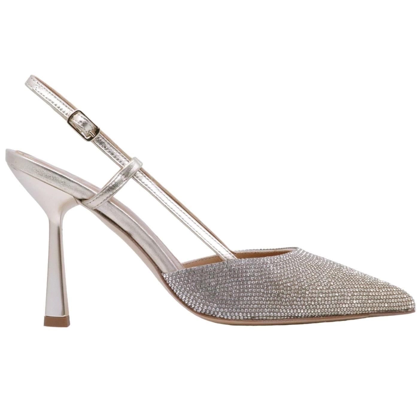 Slingback donna Chantal 2250 con strass e pelle platino 