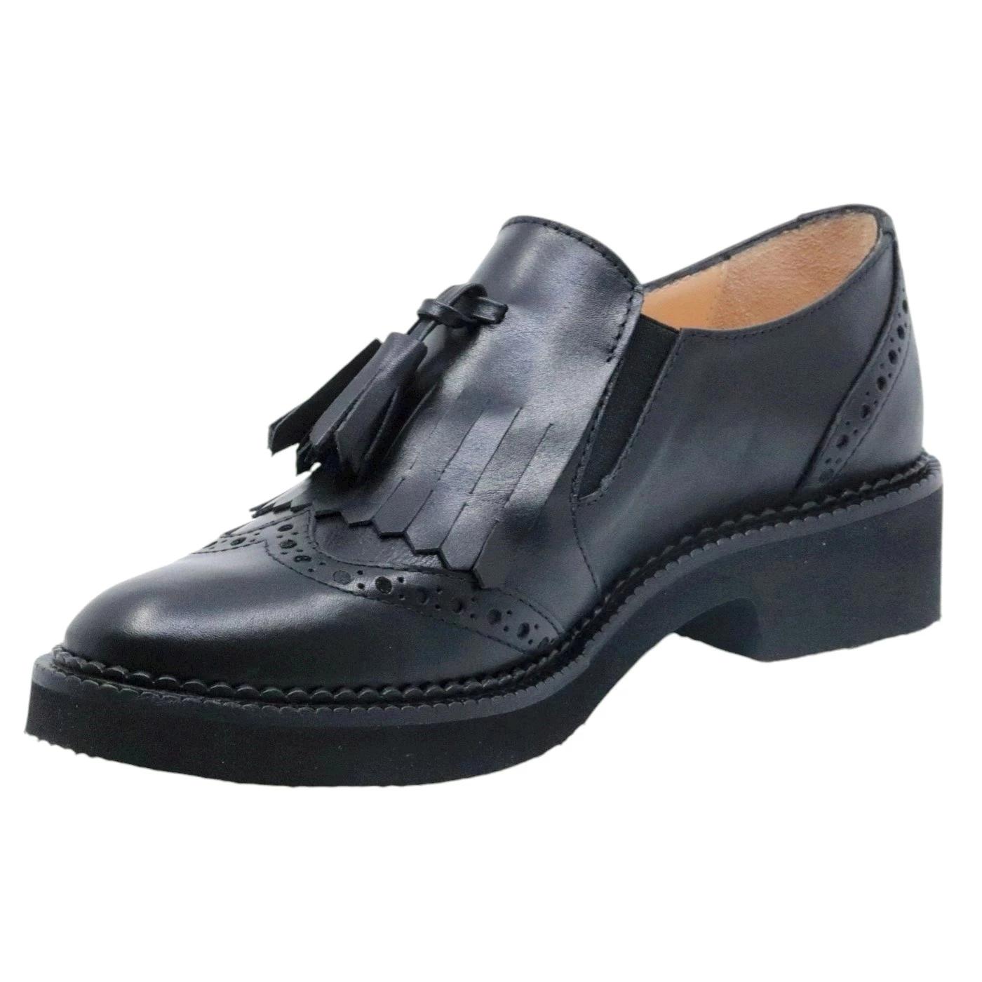 Le Briella Z759 mocassino donna in pelle nera con frangia 