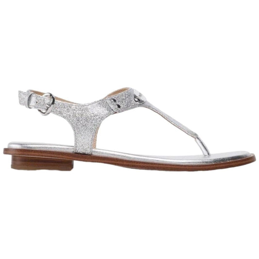 Michael Kors Plate Thong sandalo da donna in pelle e tessuto di colore argento 