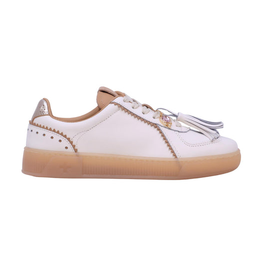 Gio+ Arianna Blue sneaker donna in pelle bianca con dettagli cuoio 