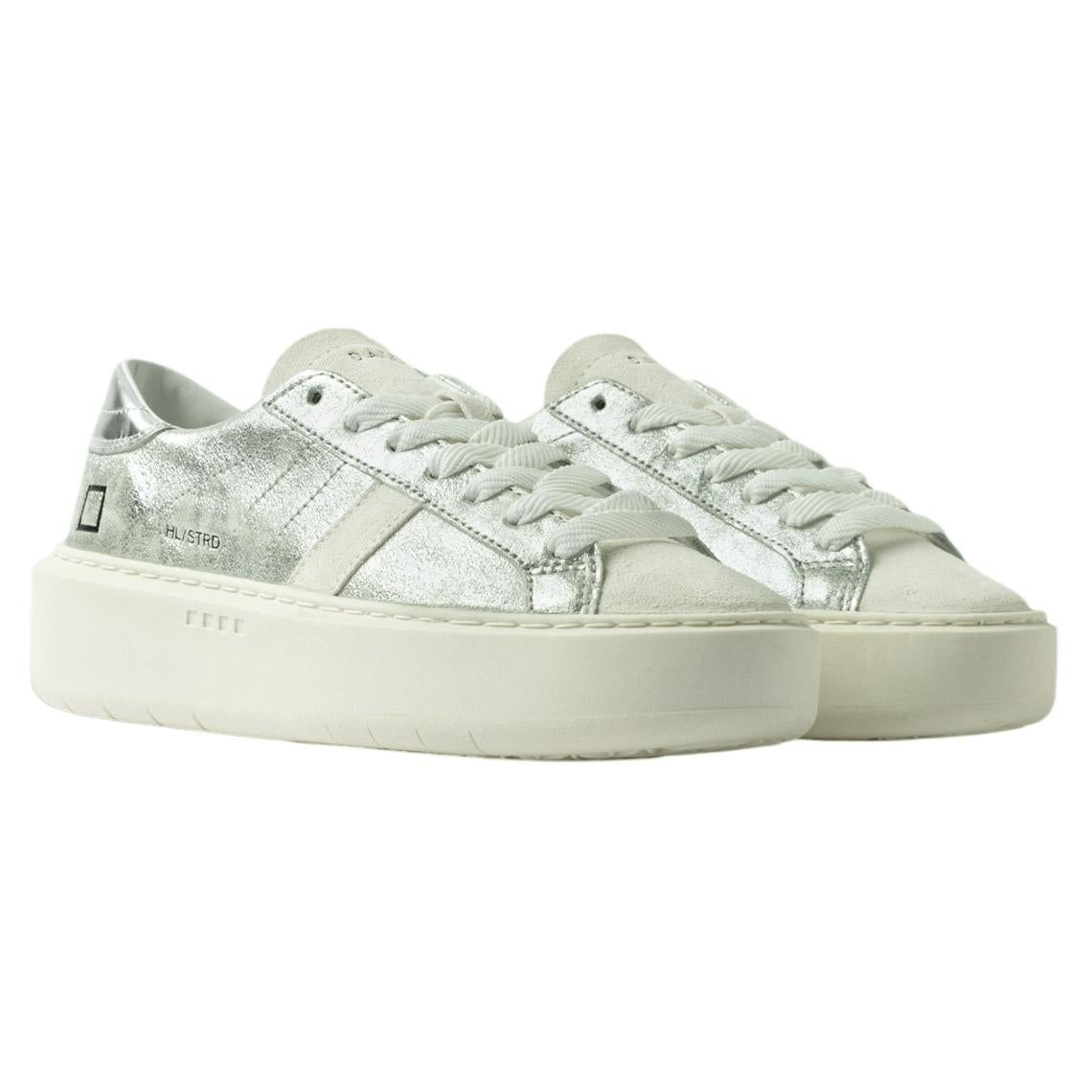 DATE Hill Low Platform Stardust Silver HP ST SL sneaker donna in pelle satinata argento 