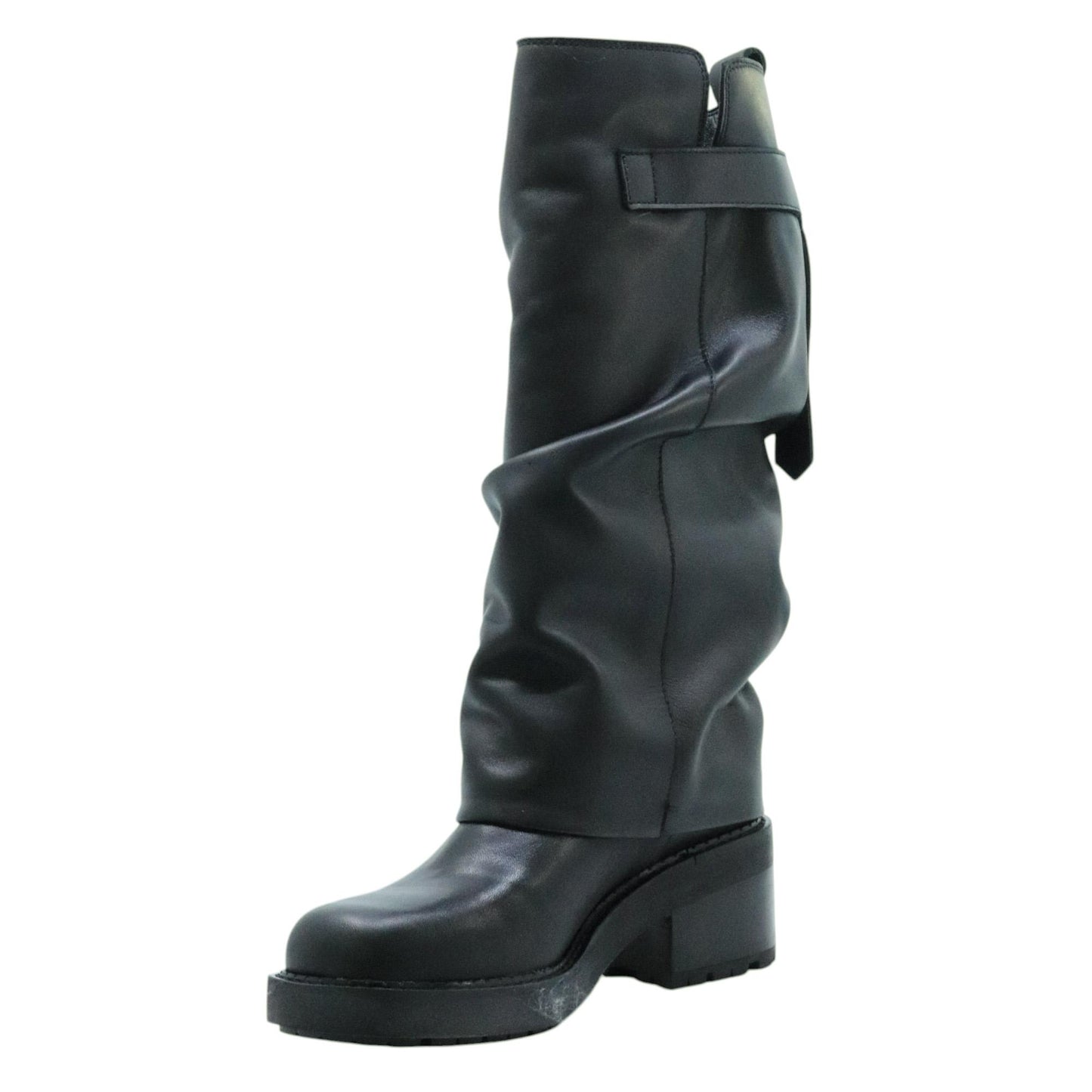 Curiositè 2828 stivale da donna in pelle nera con zip laterale e suola carrarmato 