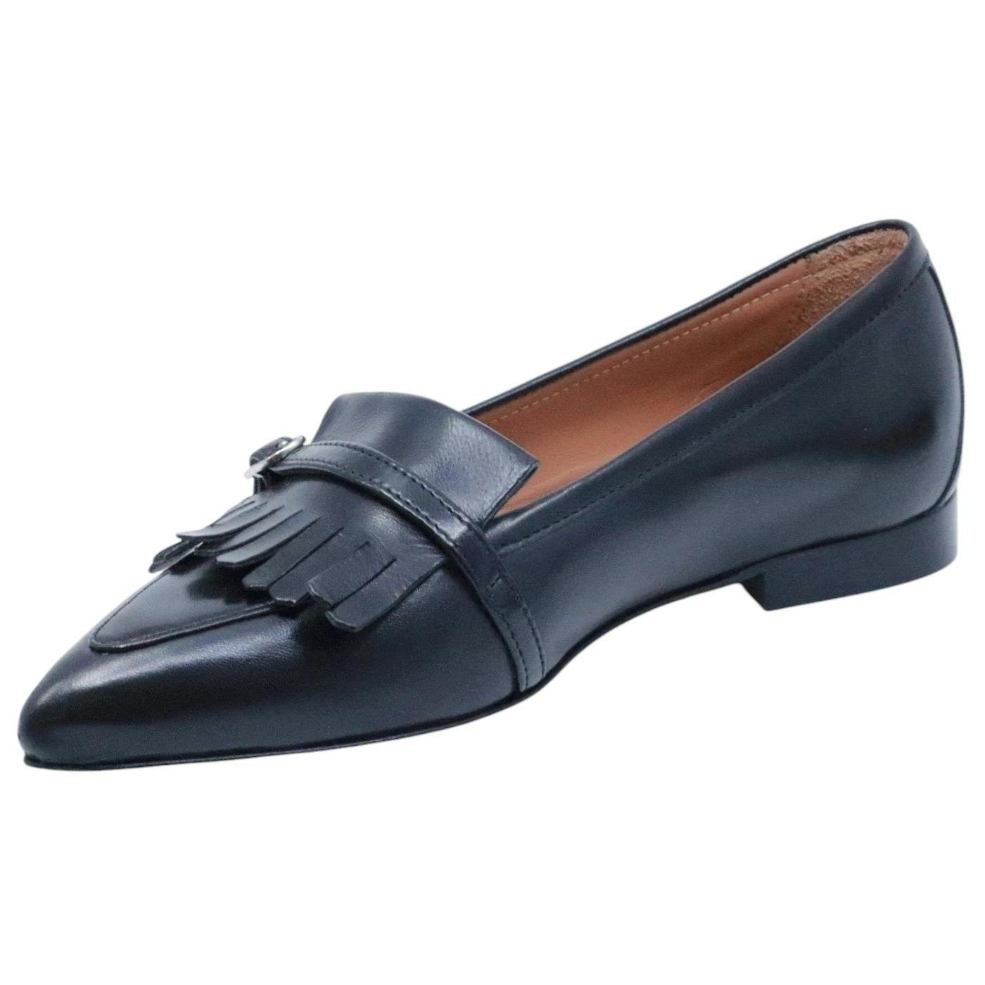 Mocassino donna Triver Flight 603 09 in pelle nera con frenge 