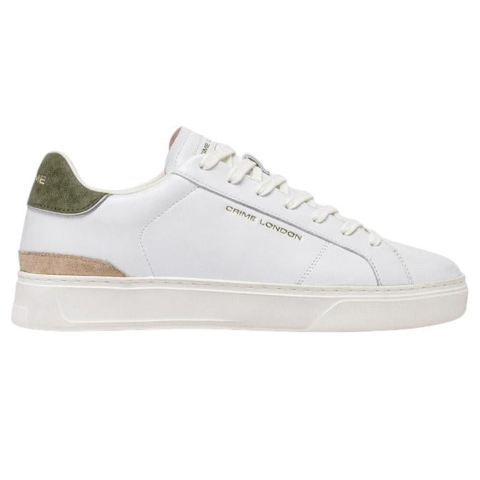 Sneaker uomo Crime London Blade 14702 in pelle bianca con talloncino in camoscio verde 