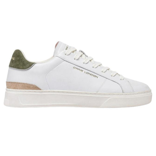 Sneaker uomo Crime London Blade 14702 in pelle bianca con talloncino in camoscio verde 