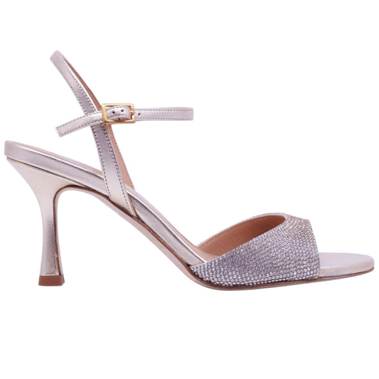 Sandalo con tacco Chantal 2635 in pelle satinata platino 