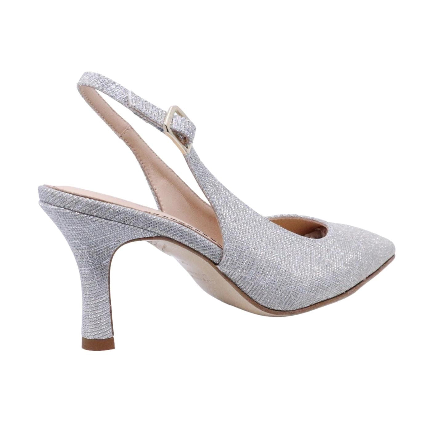 Slingback donna Le Briella Z827 in elegante pelle e tessuto di color argento 