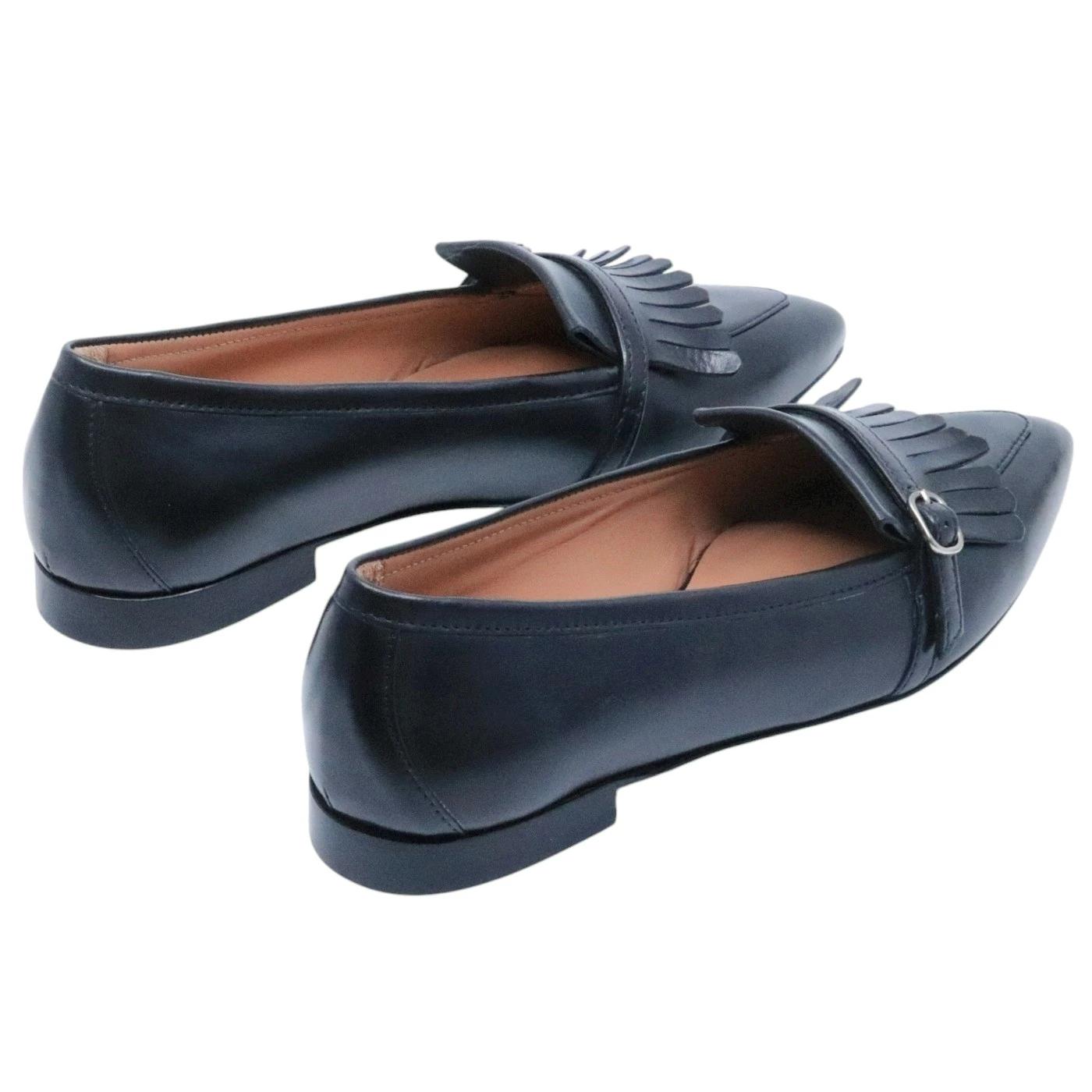 Mocassino donna Triver Flight 603 09 in pelle nera con frenge 