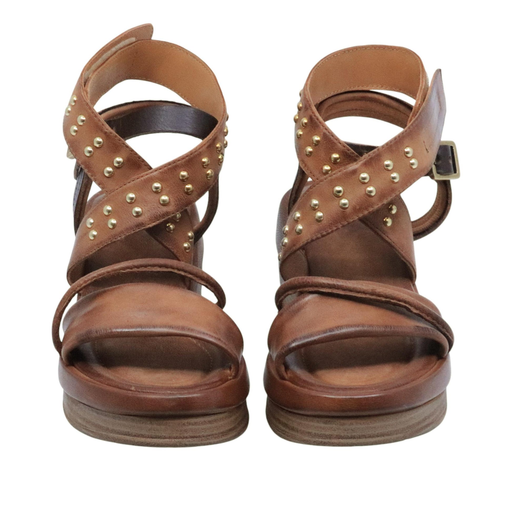 Sandalo donna AS98 C02001 in pelle cuoio e marrone 