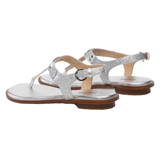 Michael Kors Plate Thong sandalo da donna in pelle e tessuto di colore argento 