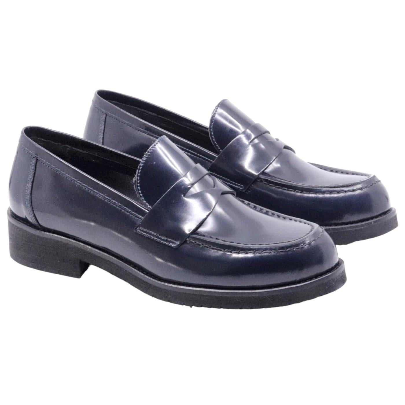 Mocassino donna Ranyé 250 in pelle spazzolata blu 