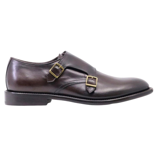 Scarpa uomo con doppia fibbia di Corvari in pelle testa di moro 