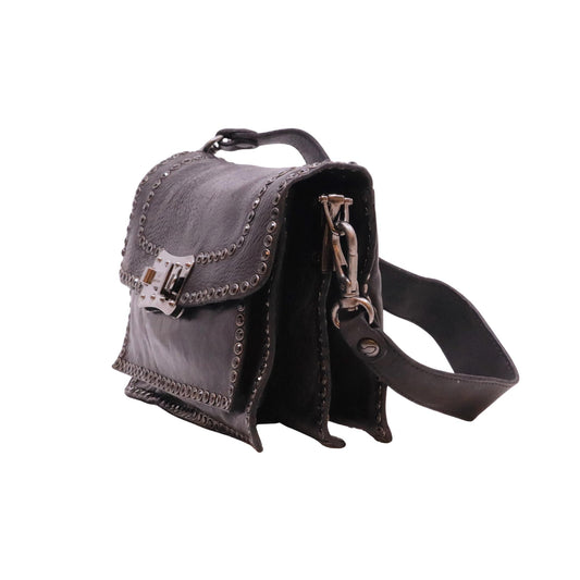 Campomaggi Agnese C016500 borsa a tracolla in pelle nera con strass 