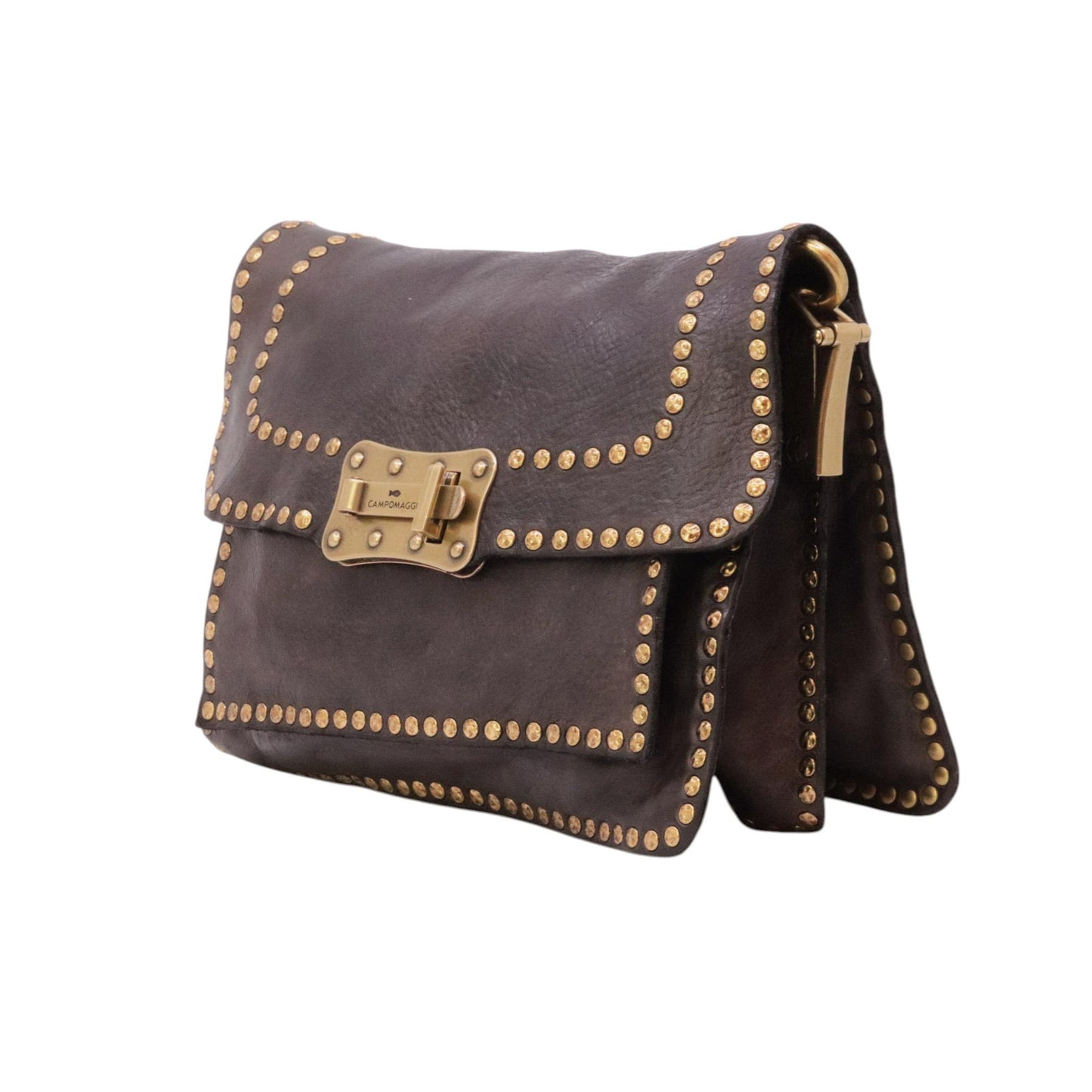 Campomaggi C016500 borsa a tracolla donna in grigia con sfumature marrone e borchiata 