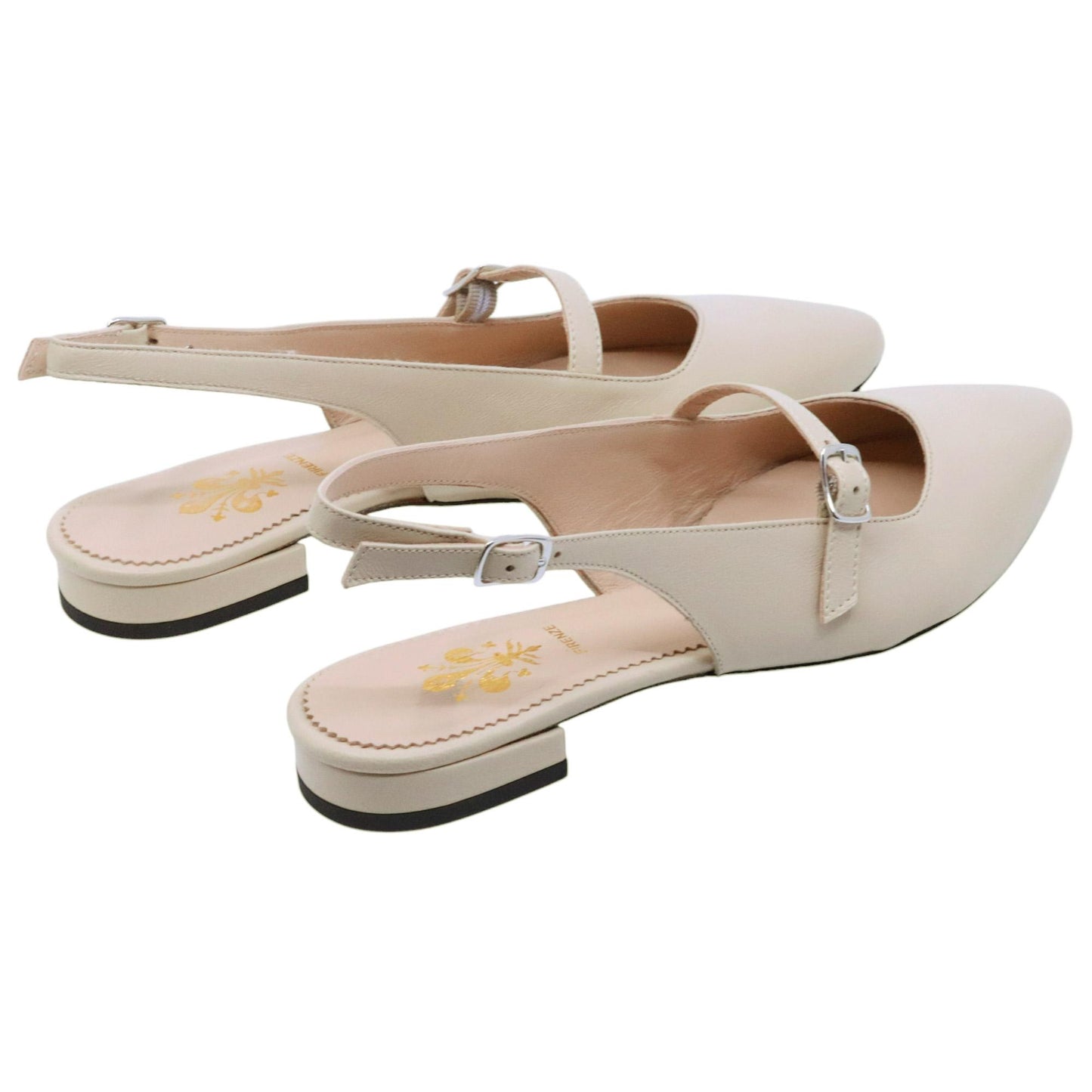 Jaffè 601 T slingback donna in pelle nappa avorio con cinturino e suola in cuoio 