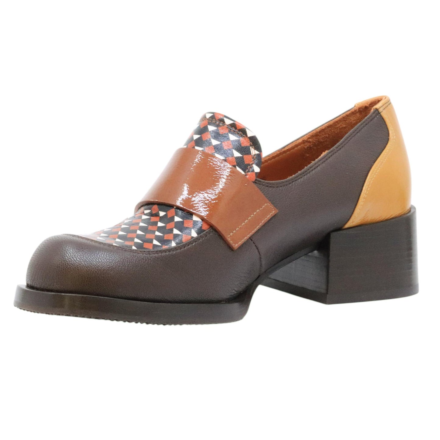 Mocassino Chie Mihara Zumaira donna in pelle marrone e stampa a fantasia 