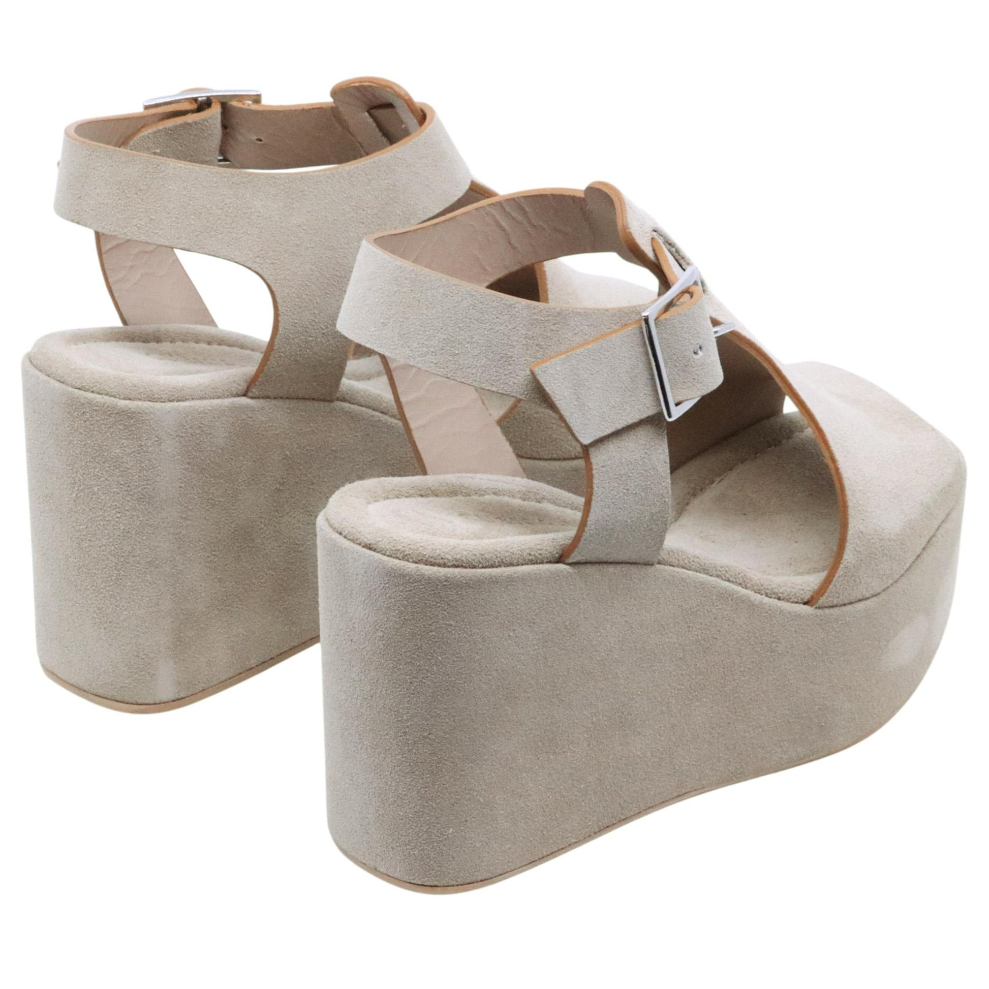 Sandalo zeppa Curiositè 2744 in camoscio taupe 