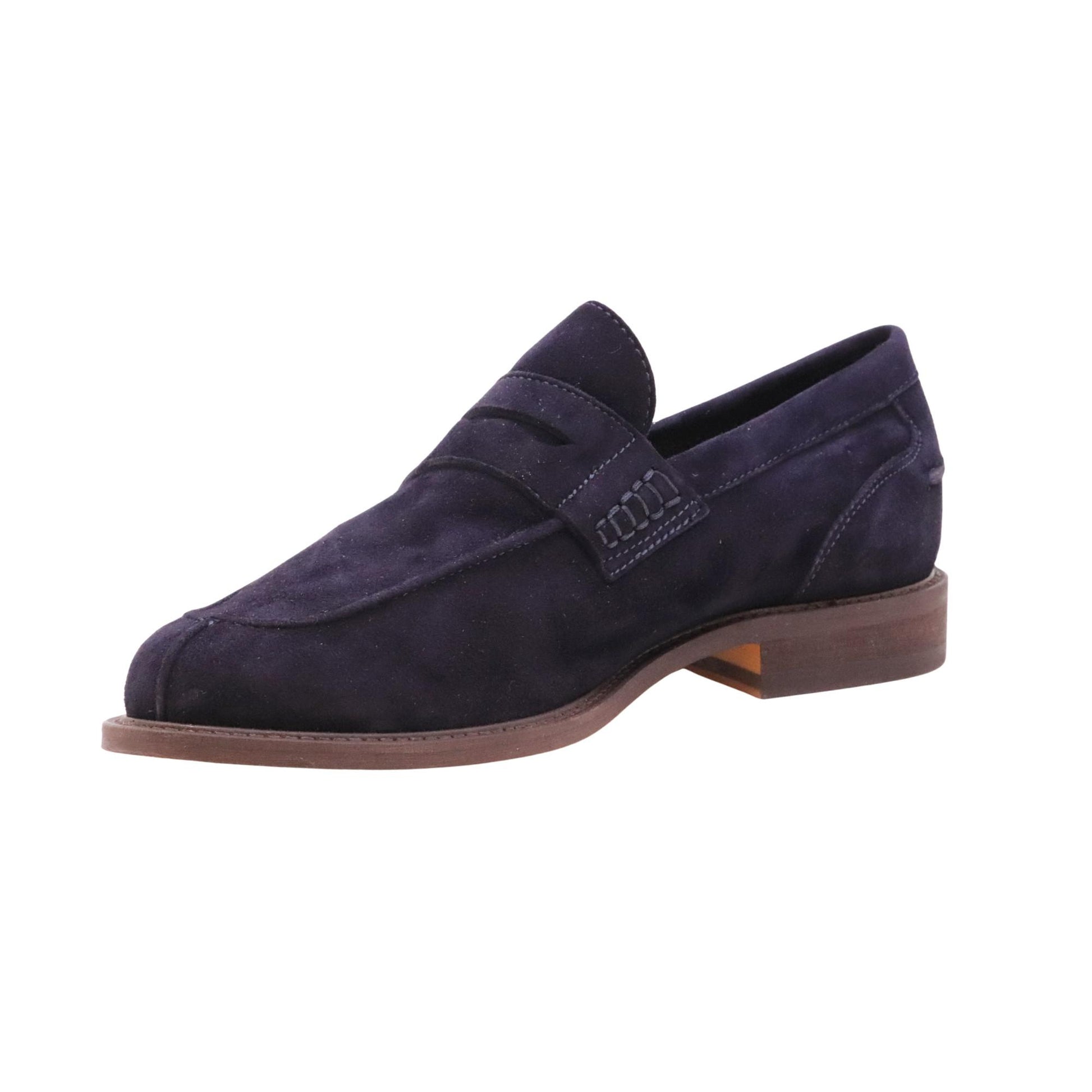 Antica Cuoieria 23115 Amalfi mocassino uomo in camoscio blu navy con suola in cuoio 
