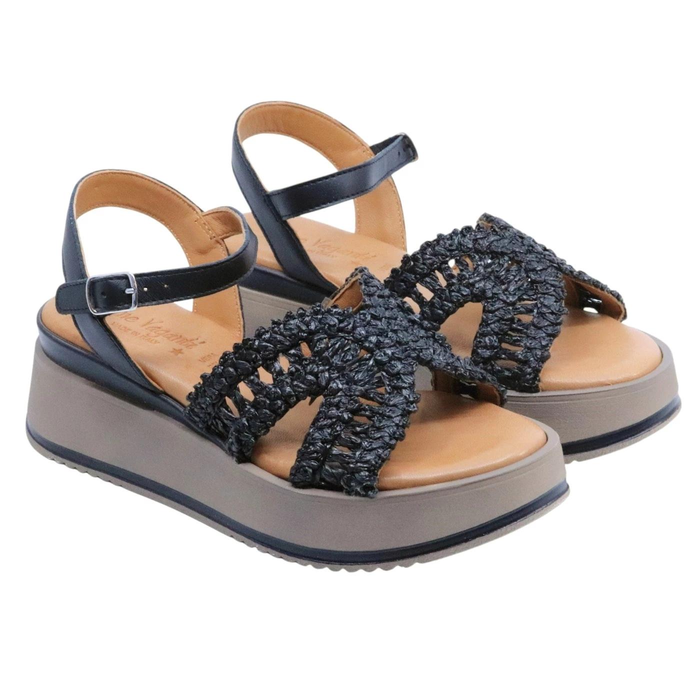 Sandalo con zeppa Mine Vaganti 3912 in pelle nera 