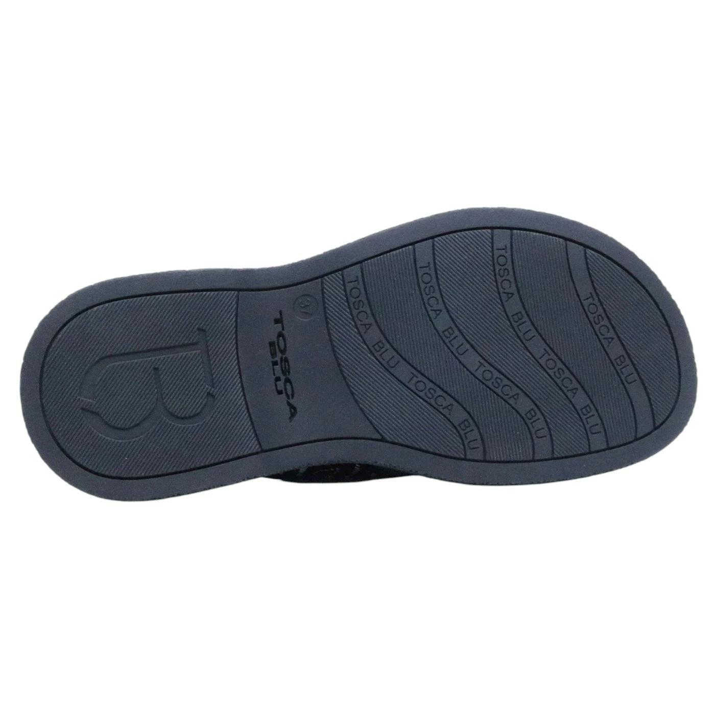 Sandalo donna Tosca Blu Venus in pelle nera e tessuto 