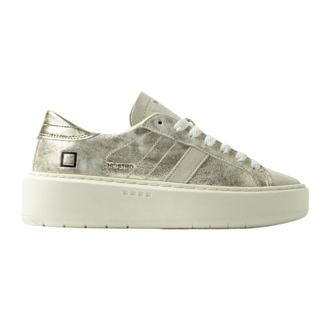 DATE Hill Low Platform Stardust Platinum HL ST PL sneaker donna in pelle satinata platino 
