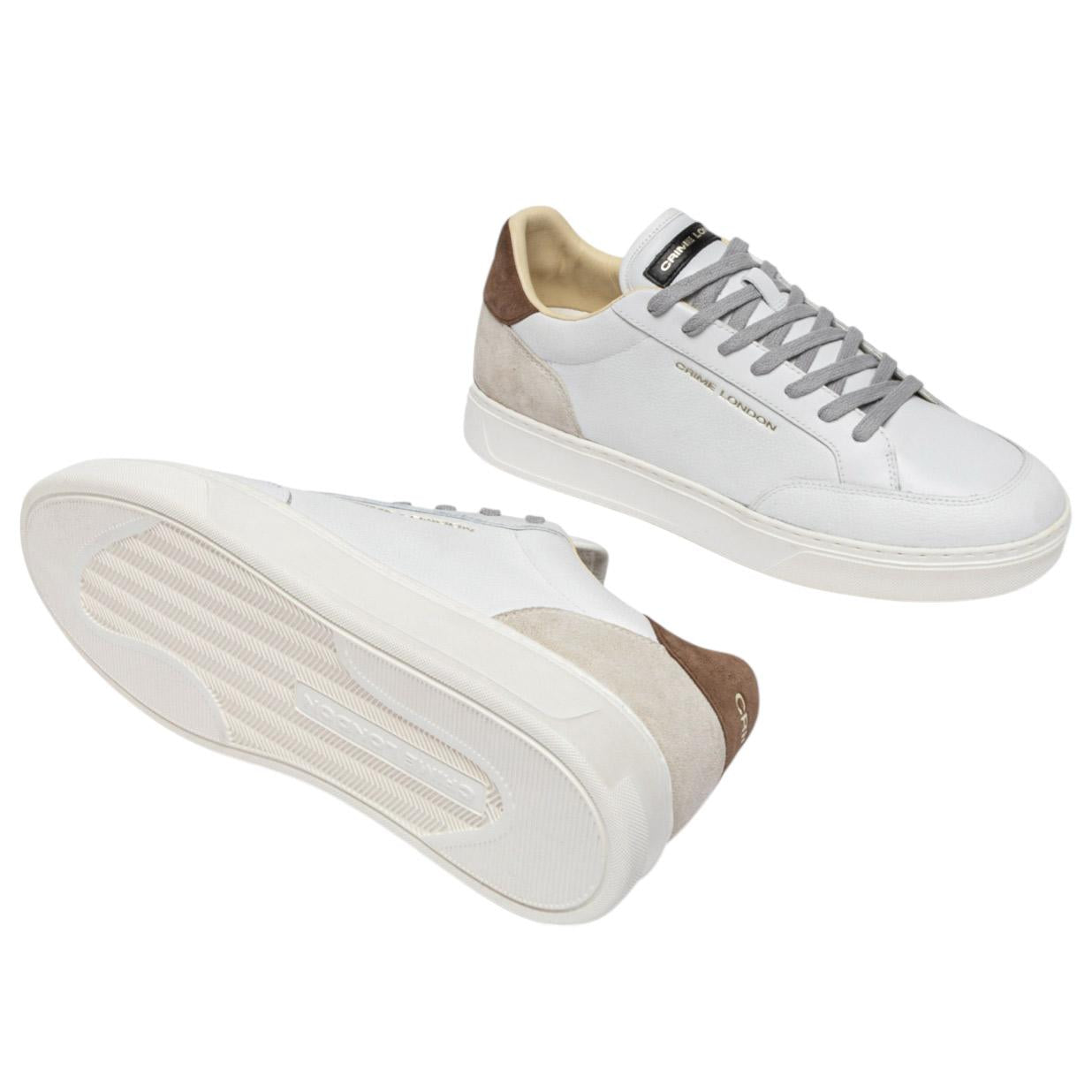 Sneaker uomo Crime London Eclipse 14752 in pelle bianca con dettagli in camoscio crema 