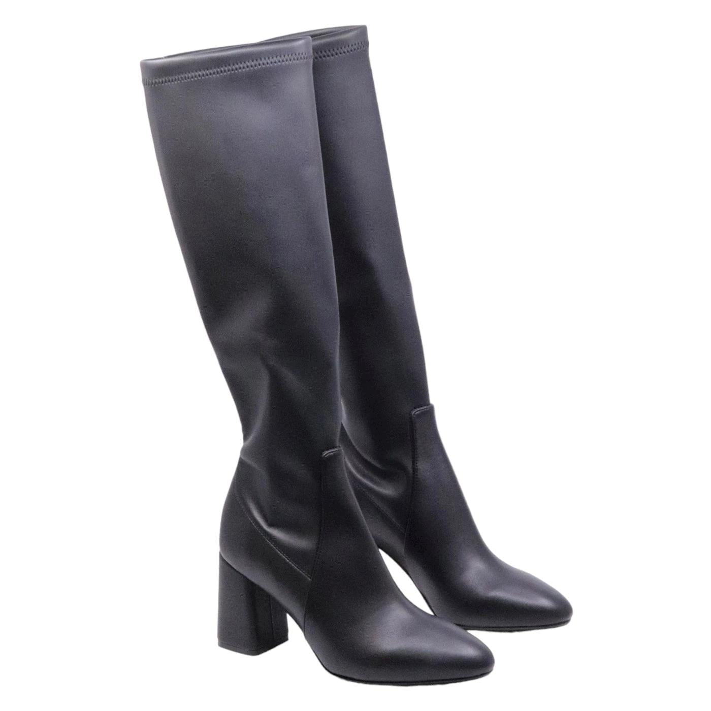 Stivale donna Anna F 9796 in pelle nera e gambale elasticizzato 