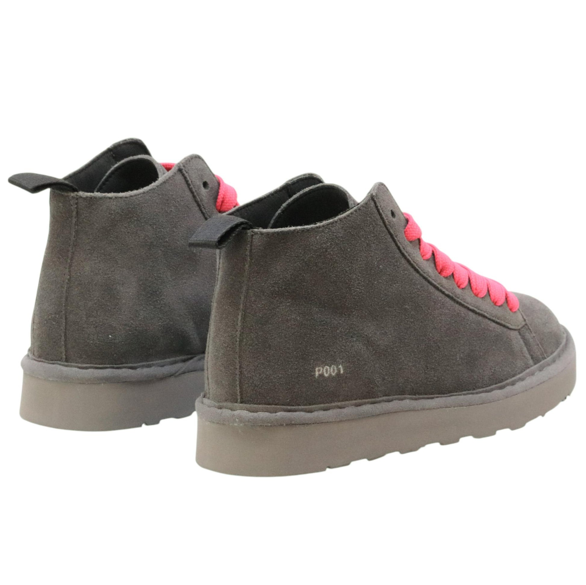 Panchic P001 polacchino donna in suede antracite e lacci fucsia 
