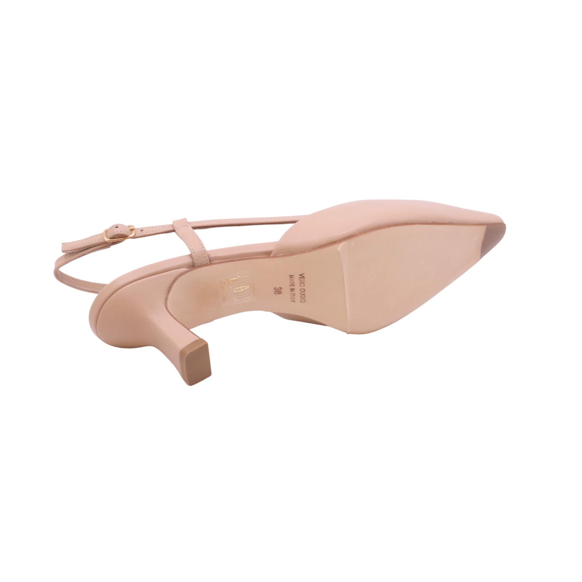 The Seller EN809 slingback donna in pelle nappata nude con tacco elegante Made in Italy 