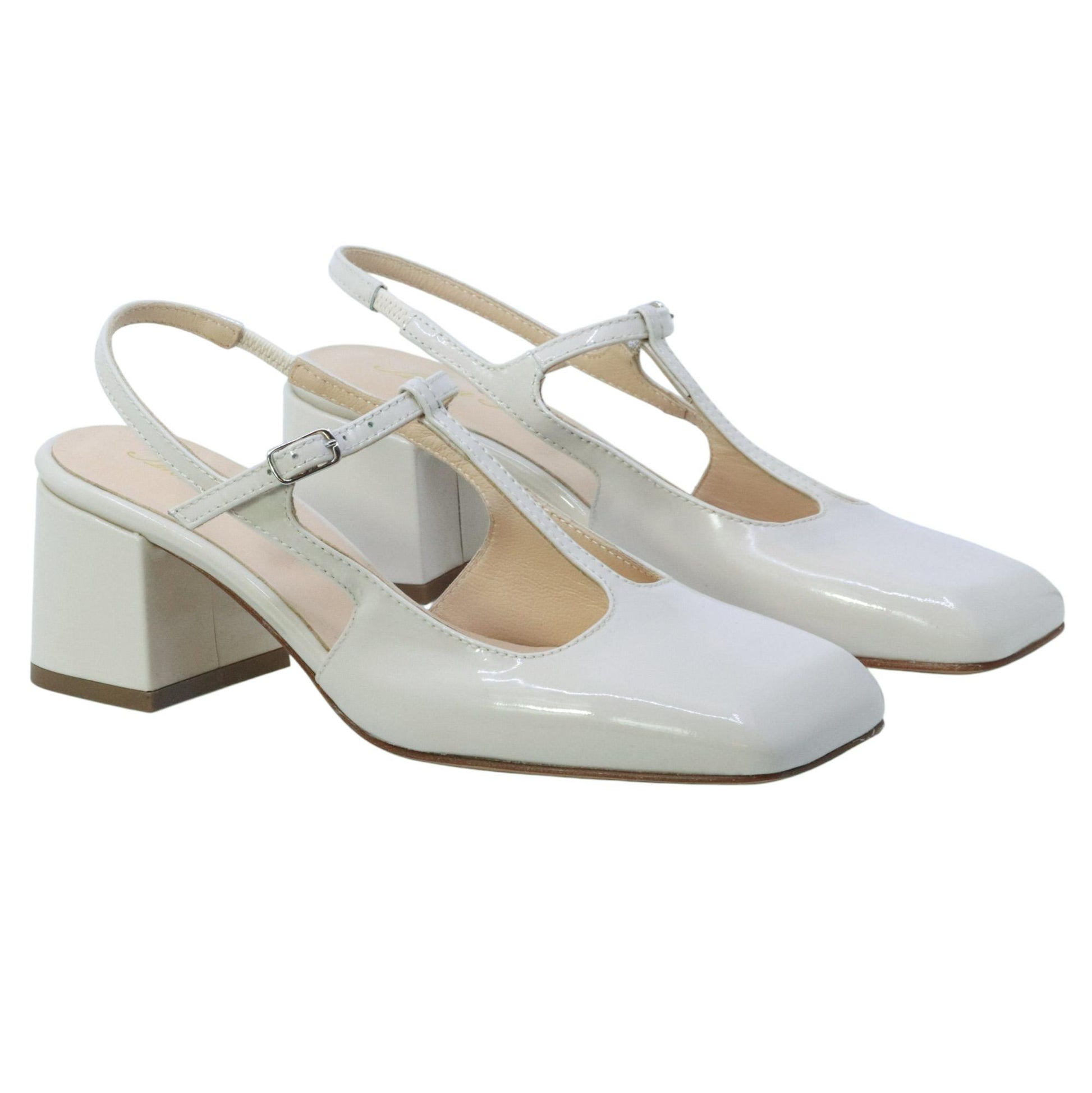 Slingback donna Anna F 1835 in pelle vernice bianca gesso 